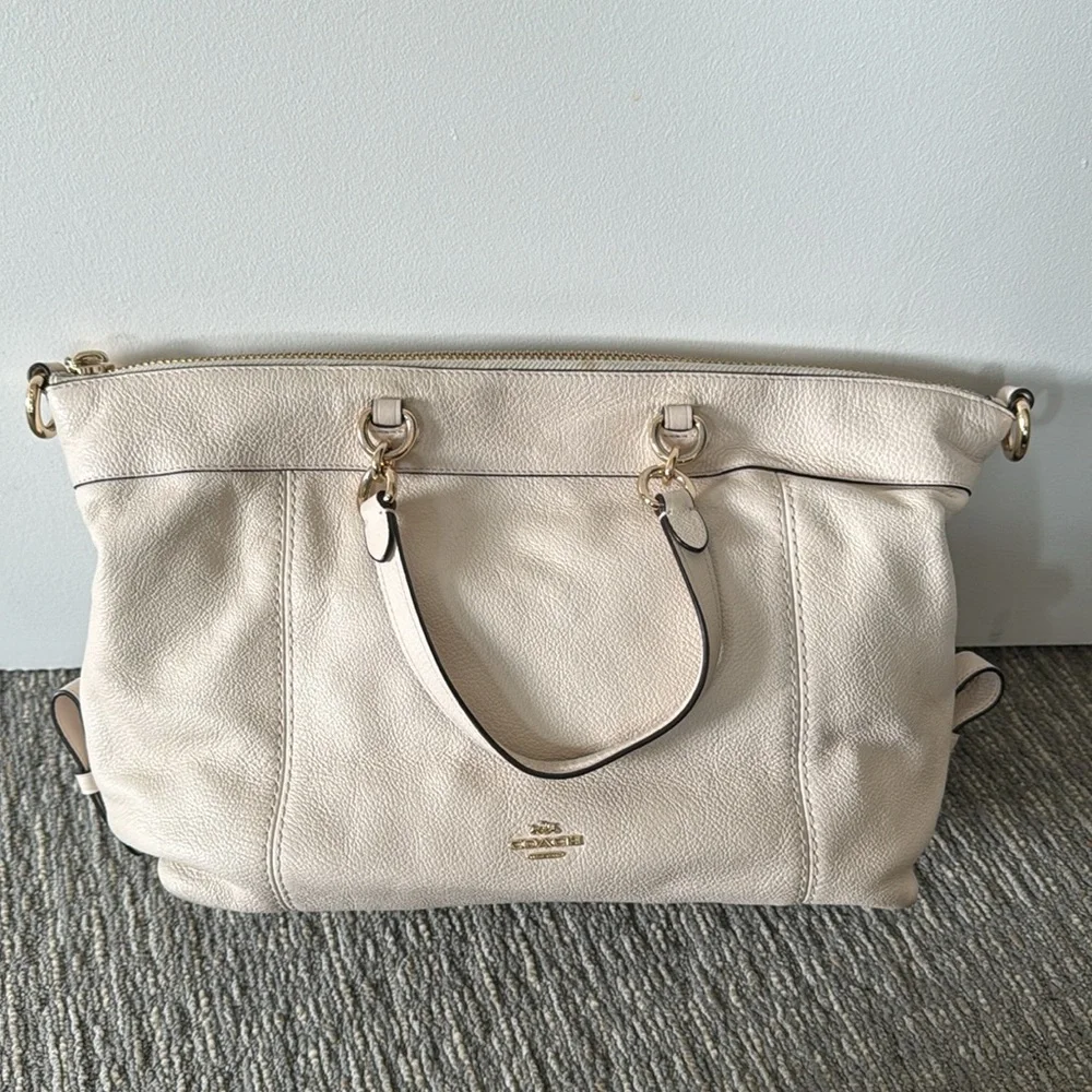 Coach Chalk White Pebbled Leather Lenox Satchel F59325